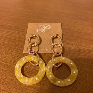 NEW Plunder Taylor Earrings Yellow Circles Pearl Accent